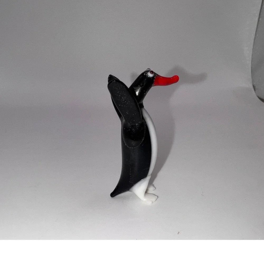 Vintage Hand-Blown Miniature Glass Penguin Figurine Trinket Shelf Tiny Animals